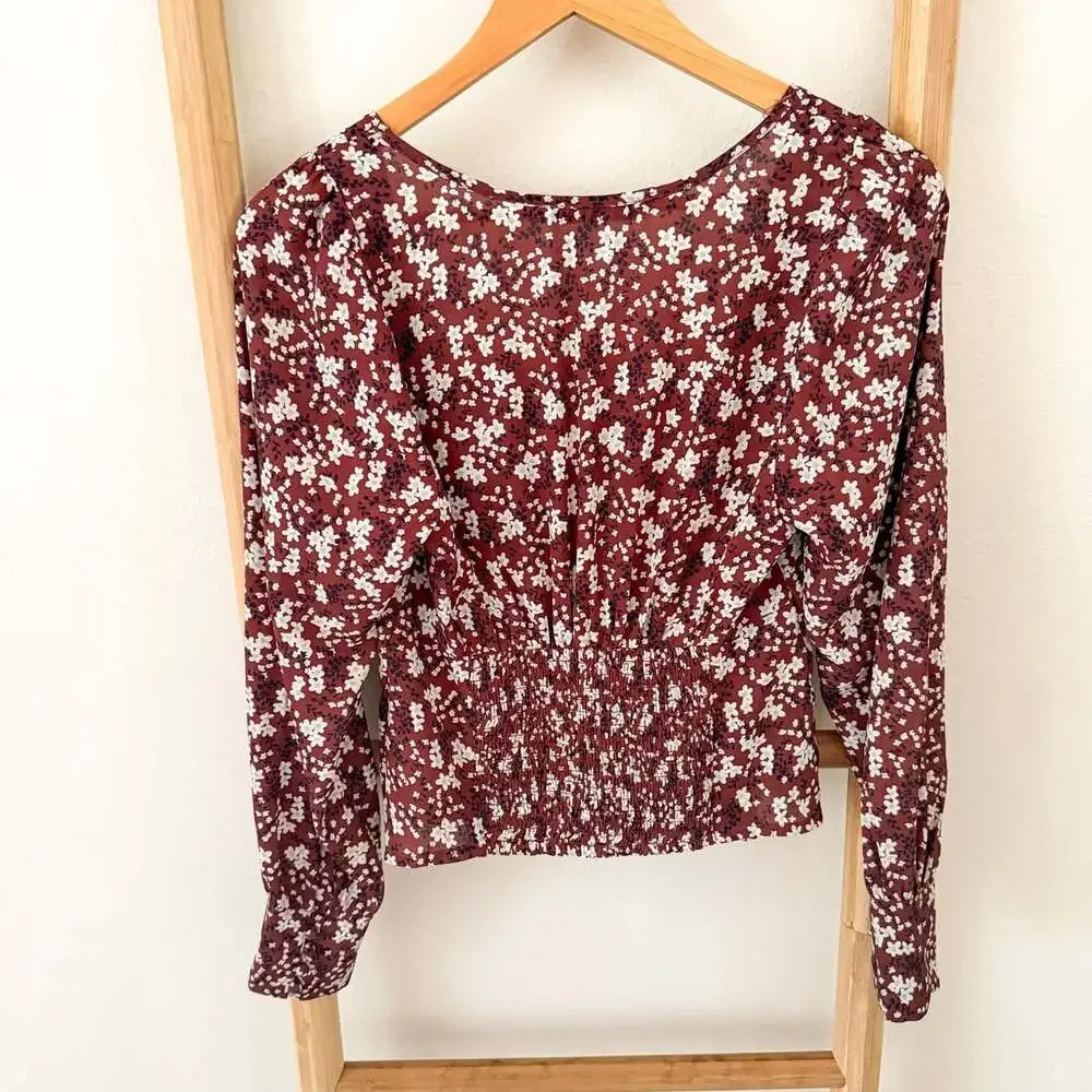 Abercrombie & Fitch Red Floral Sweetheart Corset Blouse Top Size Small